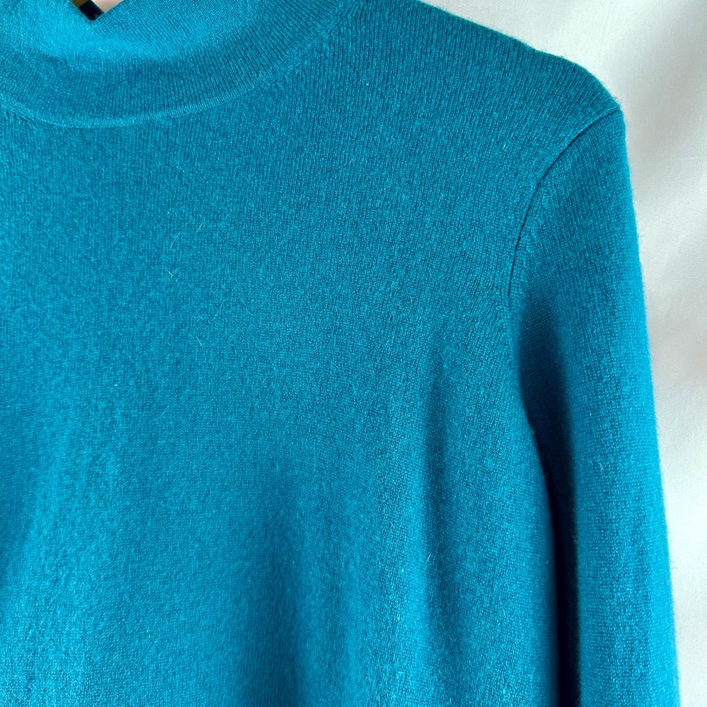 100% Cashmere Sweater XL Petite 18 20 Teal Blue Mock Neck Soft Knit Lands' End - Picture 12 of 17